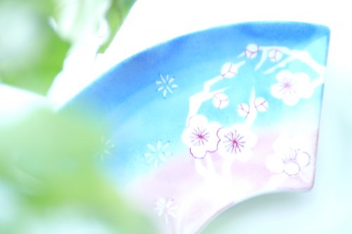 ポーセラーツ　銀座　上絵の具コース　マスキング　扇皿　メルシー銀座 (4)